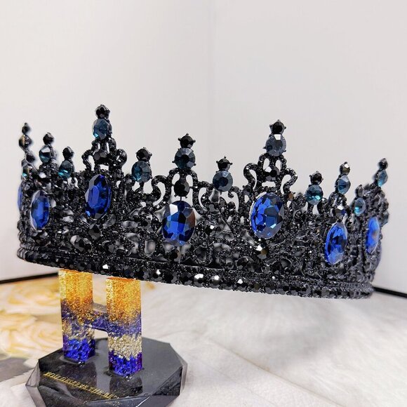 Renaissance Crown, Blue Stone Crown, Halloween Costume, Coronation Crown - Picture 4 of 9